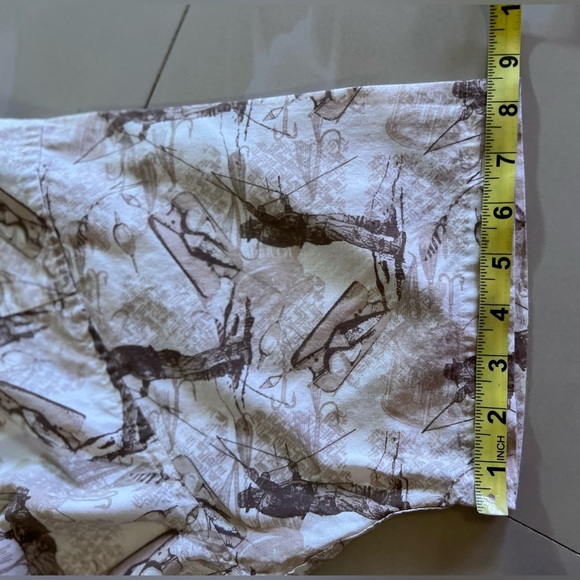 CAF'E LUNA FISH PRINT SHORT SLEEVE SHIRT BEIGE BROWN & WHITE XL(46/48)Men Cotton - Picture 11 of 16
